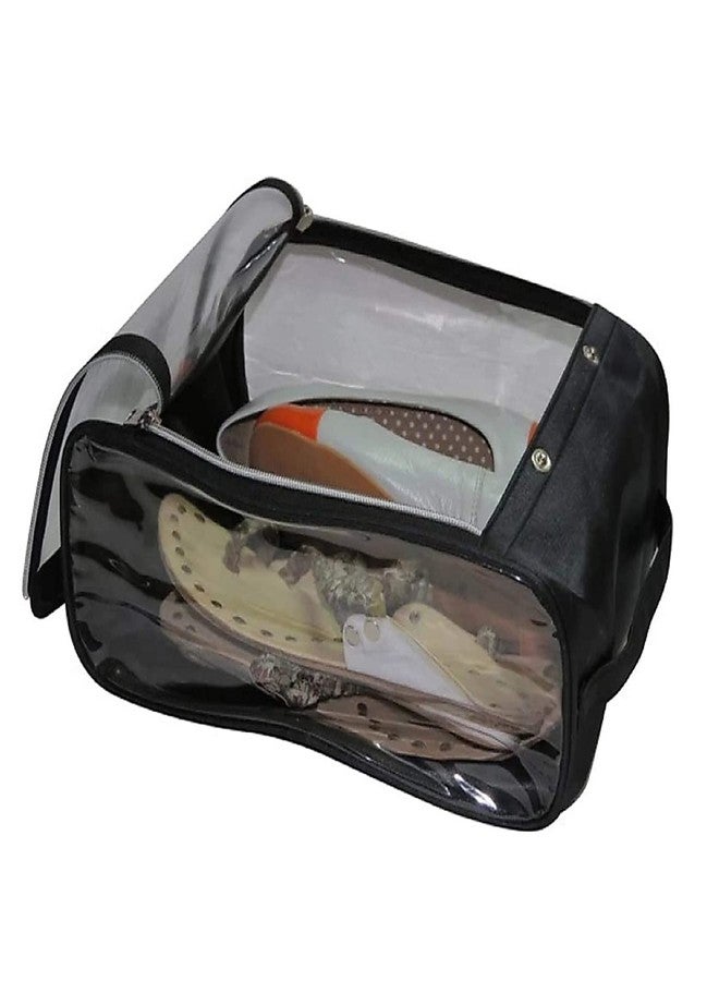 LUCES Fabric Shoe Cover Portable Travelling Half Transparent Storage Bag Footwear Wardrobe Dust-Proof Organizer Pouch Pack of 4 Black - Image 5